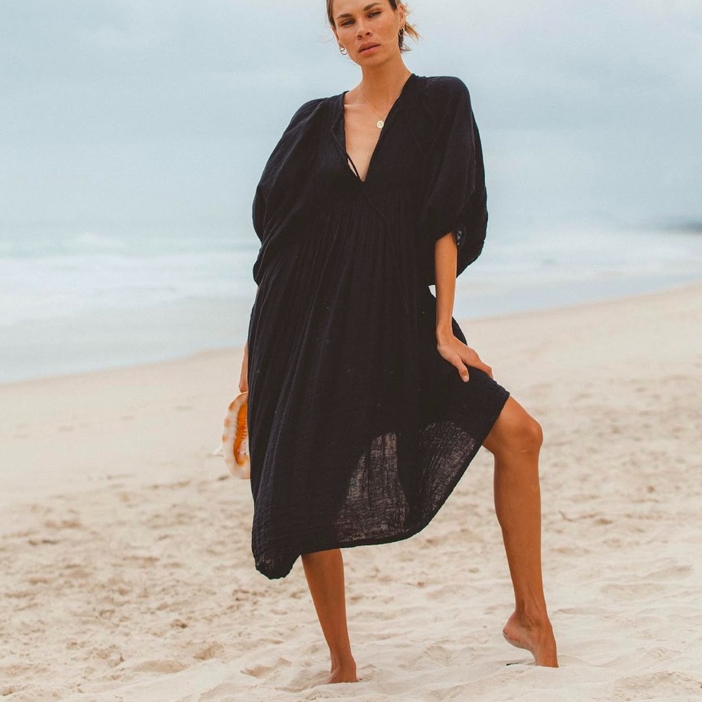 Daughters of India Kyra midi dressss in black gauze